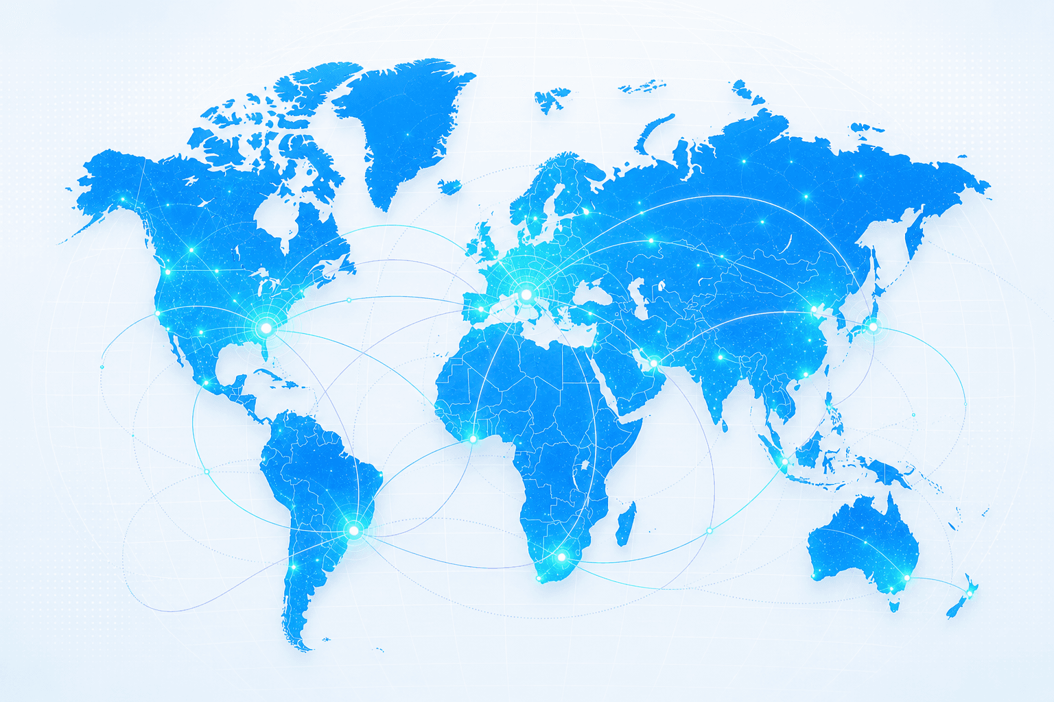 Light blue global AI visibility and citation network connecting markets across the world